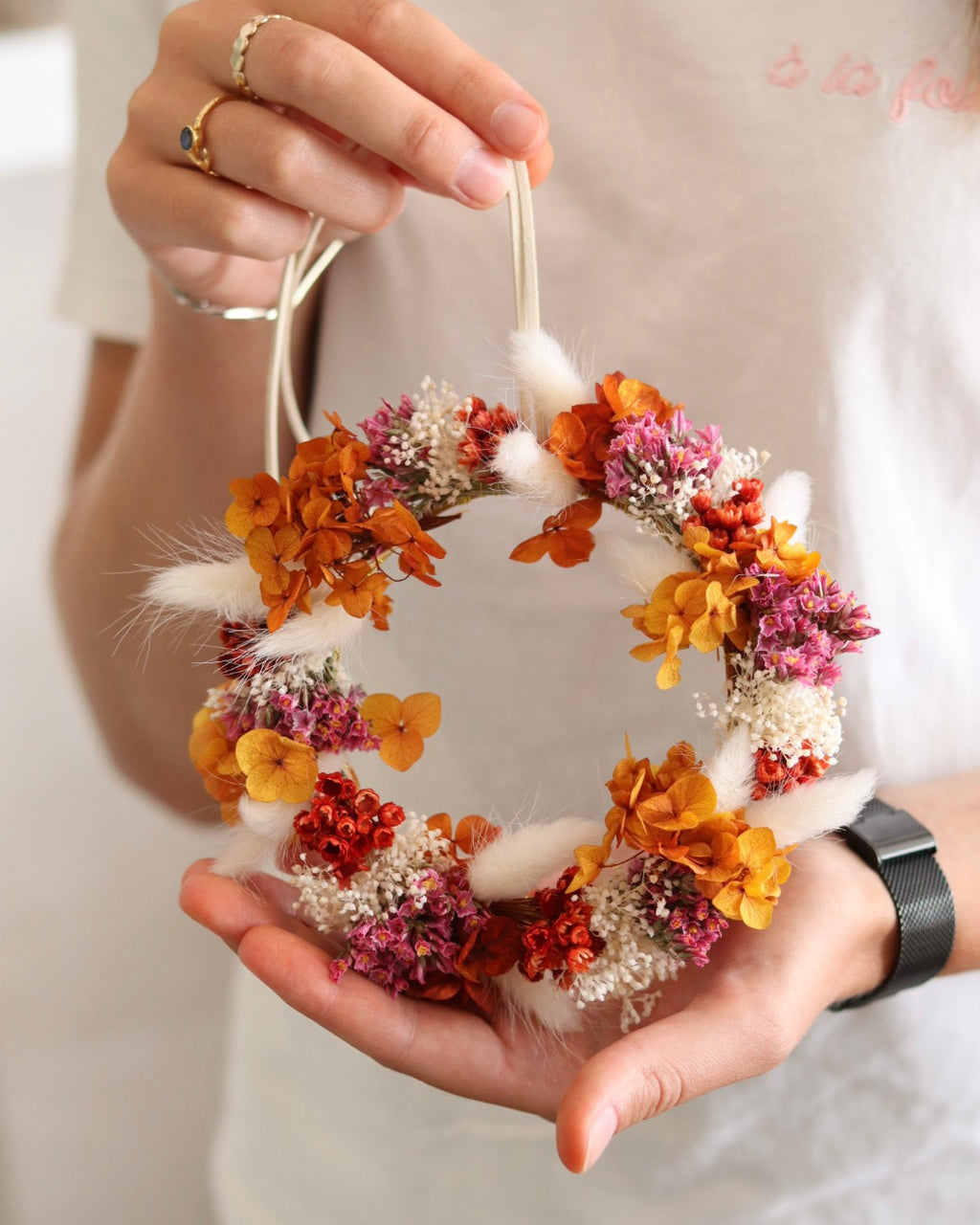 Atelier couronne mural en fleurs séchées