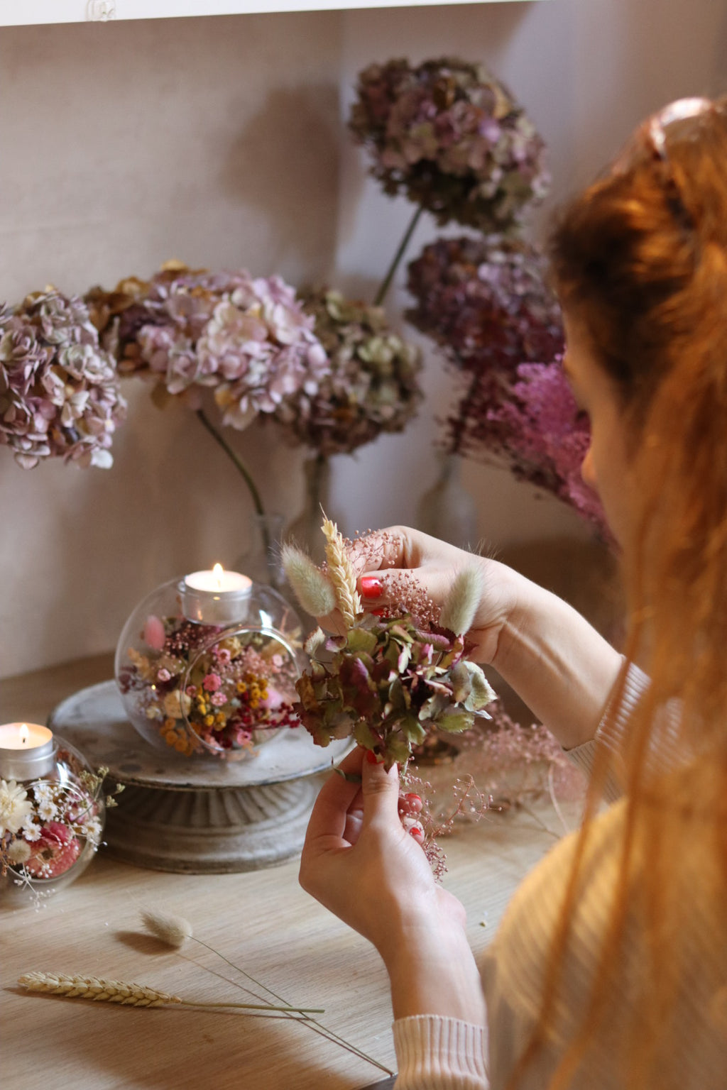 Atelier bougeoir en fleurs séchées
