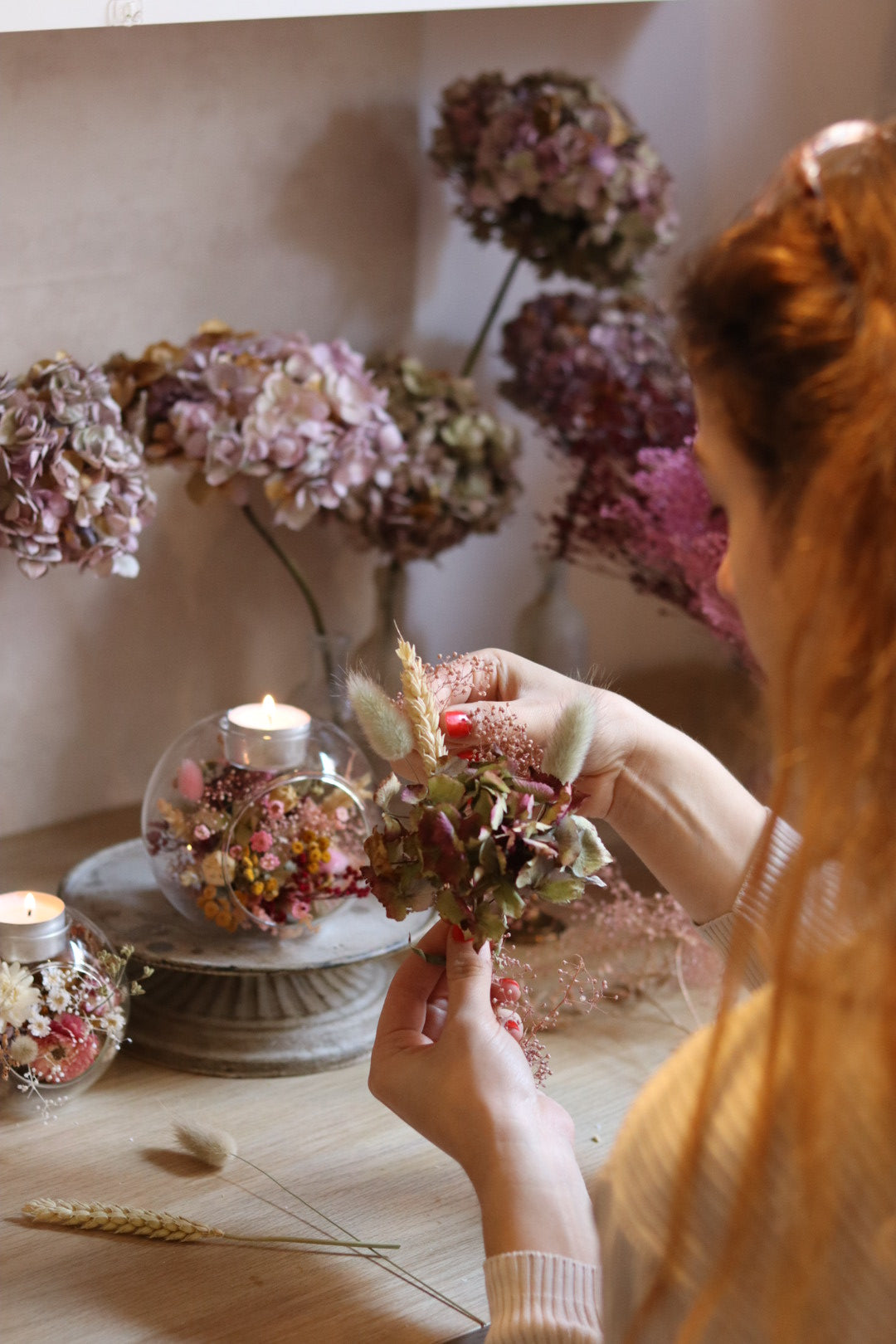 Atelier bougeoir en fleurs séchées