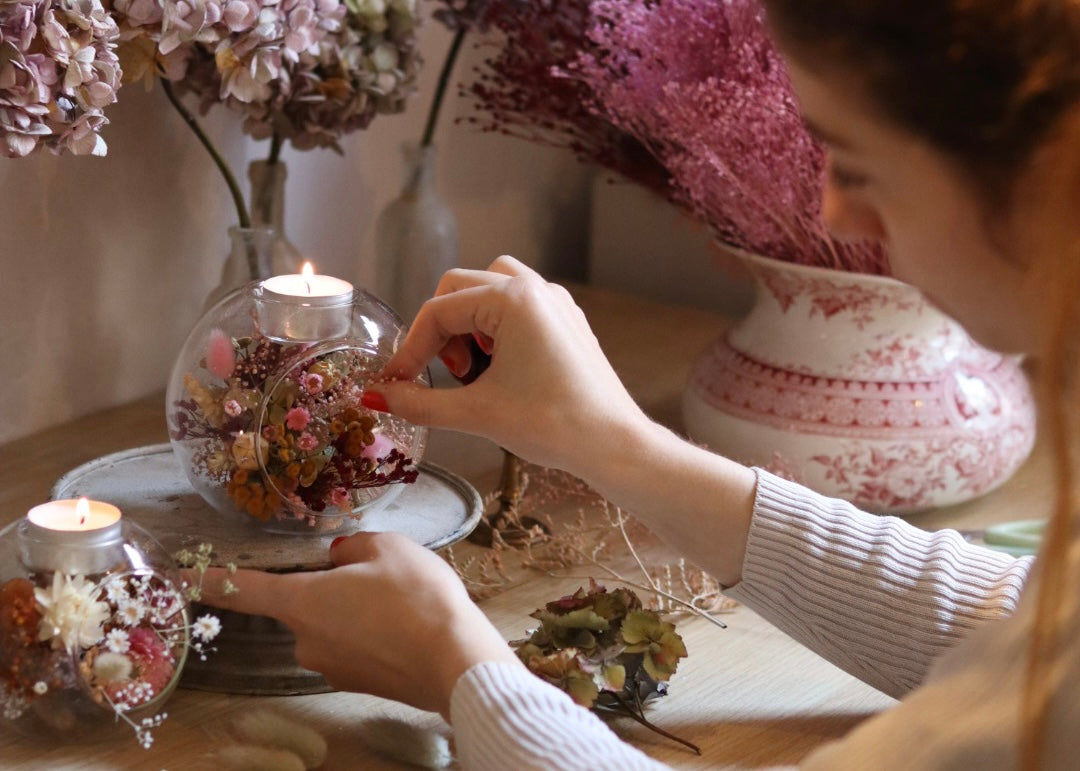 Atelier bougeoir en fleurs séchées
