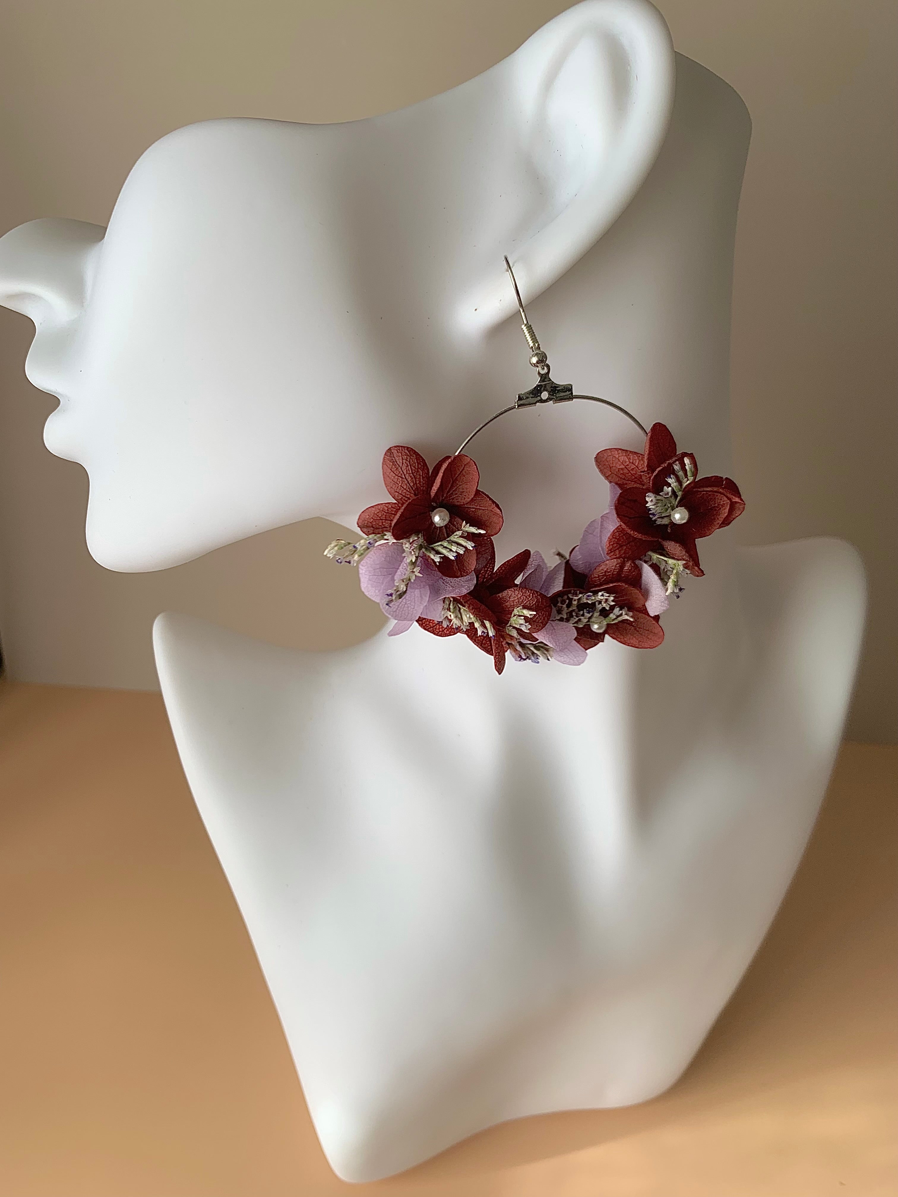 Boucles d'oreilles en fleurs stabilisées