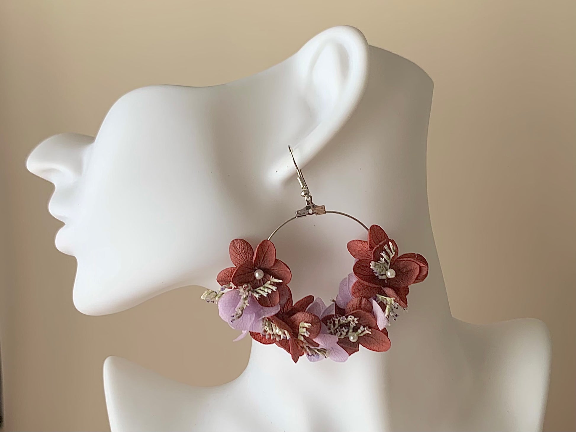 Boucles d'oreilles en fleurs stabilisées
